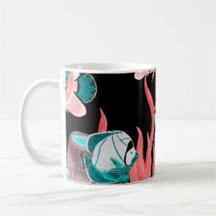 Wasserfarbene nahtlose Muster mit exotischen Fisch Kaffeetasse