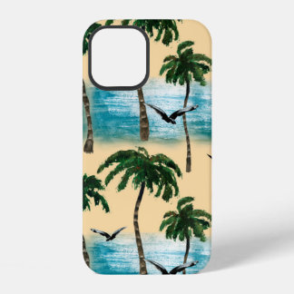 Wasserfarbene nahtlose Strandtextur. Palmen, Möwe, iPhone 12 Hülle
