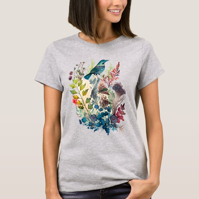 Wasserfarbene Natur Folk Kunst, Dichtung und Musik T-Shirt (Vorderseite)