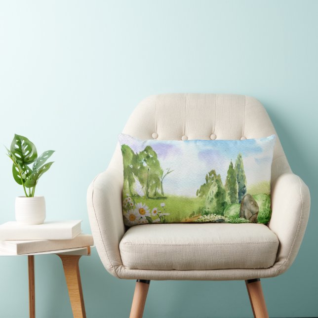 Wasserfarbene Natur Landschaft und düstere Blume Lendenkissen (Stuhl )