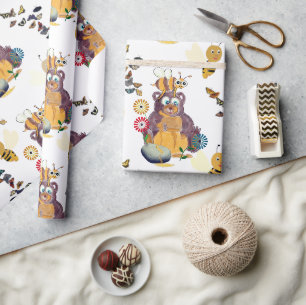 Wasserfarbene Niedliche Bienen Bären Schmetterling Geschenkpapier