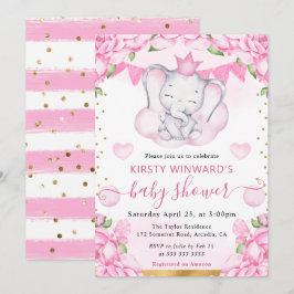 Wasserfarbene Niedliche Elefant & Rosenbraun Kinde Einladung