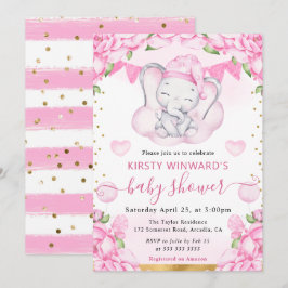 Wasserfarbene Niedliche Elefant & Rosenbraun Kinde Einladung