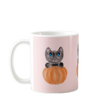 Wasserfarbene Niedliche Katze und Pumpkin-Tasse