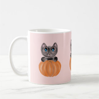 Wasserfarbene Niedliche Katze und Pumpkin-Tasse Kaffeetasse