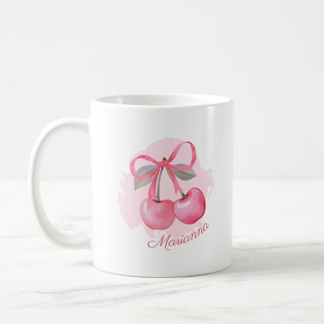 Wasserfarbene niedliche Kirschen und Bows. Kaffeetasse (Links)