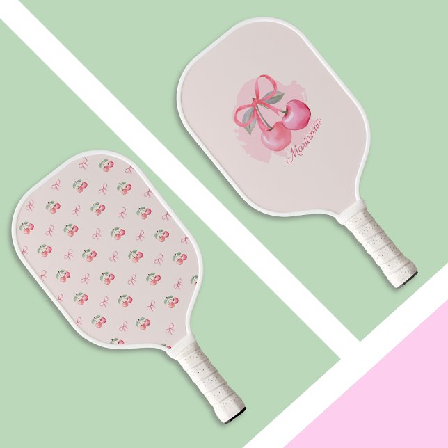 Wasserfarbene niedliche Kirschen und Bows. Pickleball Schläger (Von Creator hochgeladen)