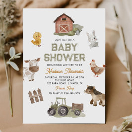 Wasserfarbene Niedliche Landtiere Barnyard Baby Sh Einladung