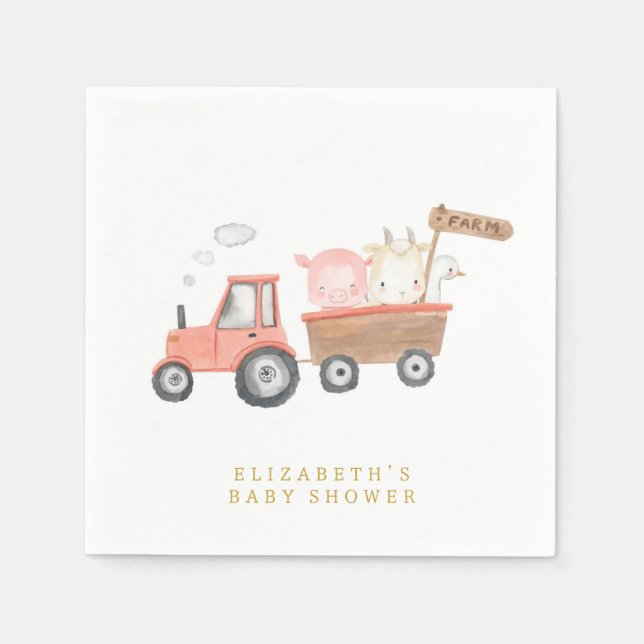 Wasserfarbene Niedliche Landtiere Barnyard Serviette (Vorderseite)
