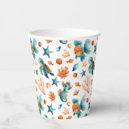 Wasserfarbene Niedliche Meerestiere Meeresmuster Pappbecher