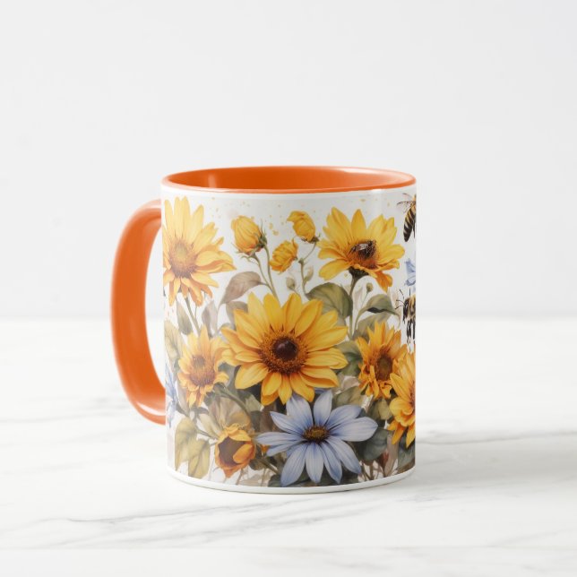Wasserfarbene Niedliche Sonnenblumen Tasse (Vorderseite Links)