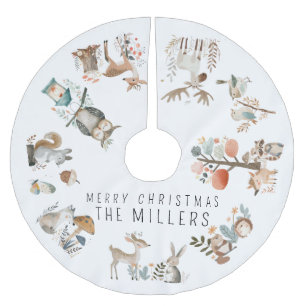 Wasserfarbene Niedliche Waldtiere Polyester Weihnachtsbaumdecke
