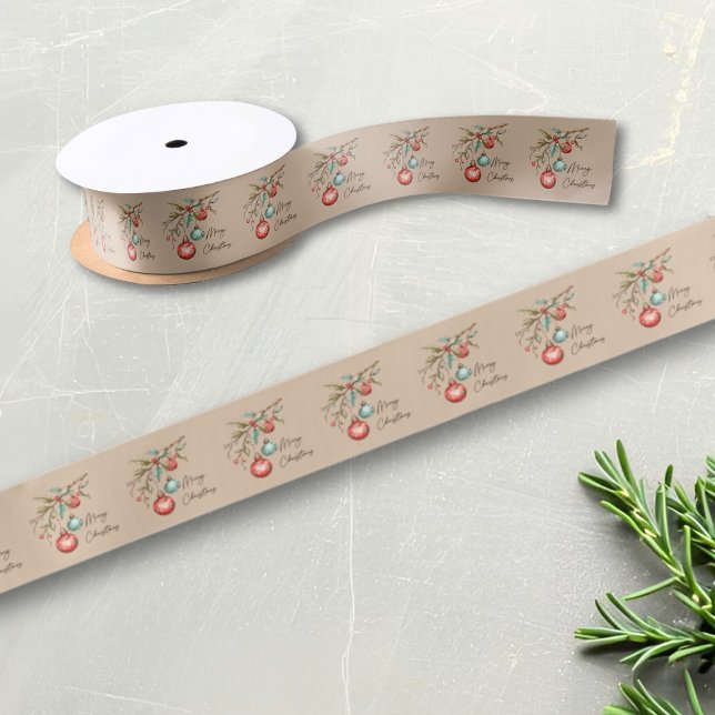 Wasserfarbene Ornamente Elegante Frische Pasta mac Satinband (Watercolor ornaments on beige background, Christmas ribbon.)