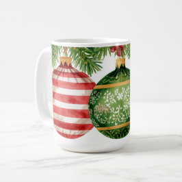 Wasserfarbene Ornamente Kiefernzweige Weihnachten Kaffeetasse