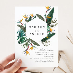 Wasserfarbene Paradiesvogel-Hochzeit Einladung