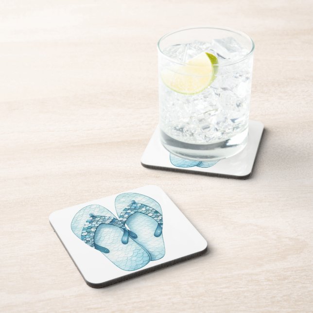 WASSERFARBENE PASTEL BLAUE SEQUINIERTE FLIP-FLÖSUN GETRÄNKEUNTERSETZER (Rechte Seite)