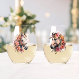 Wasserfarbene Pferdeköpfe mit Blumenkränzen Weinglas Ohne Stiel