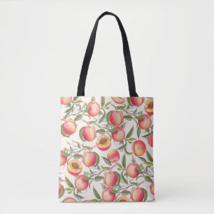 Wasserfarbene Pfirsiche, nahtlose Blumenmuster. Tasche