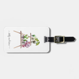 Wasserfarbene Pflanze Kakteen | Chic Monogram Gepäckanhänger