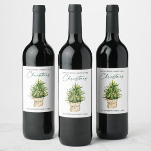 Wasserfarbene Pine Tree Calligrafy Ink Holiday Weinetikett