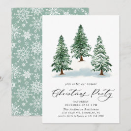 Wasserfarbene Pine Tree Chic Weihnachtsfeier Einladung
