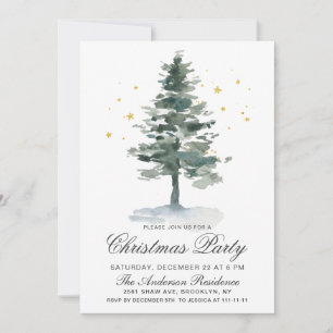Wasserfarbene Pine Tree Chic Weihnachtsfeier Einladung