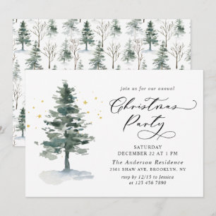 Wasserfarbene Pine Tree Chic Weihnachtsfeier Einladung