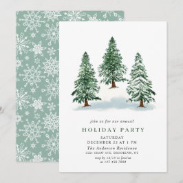 Wasserfarbene Pine Tree Chic Weihnachtsfeier Einladung