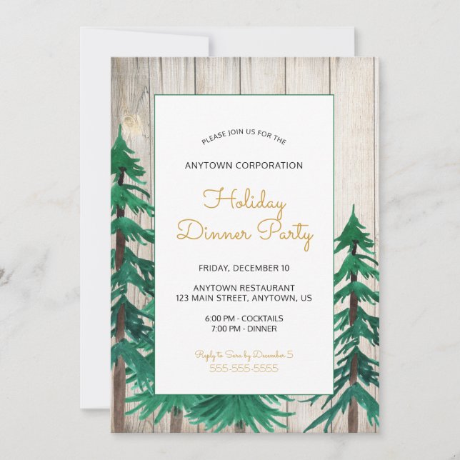 Wasserfarbene Pine Tree Corporate Holiday Party Einladung (Vorderseite)