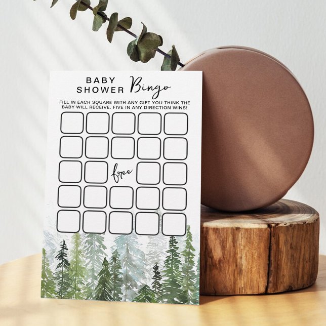 Wasserfarbene Pine Tree Forest Baby Dusche Bingo (Von Creator hochgeladen)