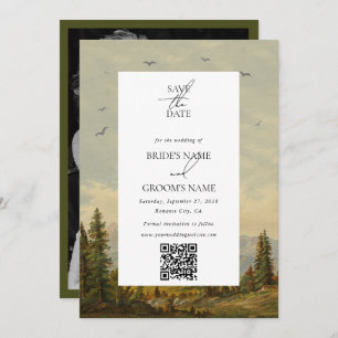 Wasserfarbene Pine Tree Forest Mountain Hochzeitli Save The Date