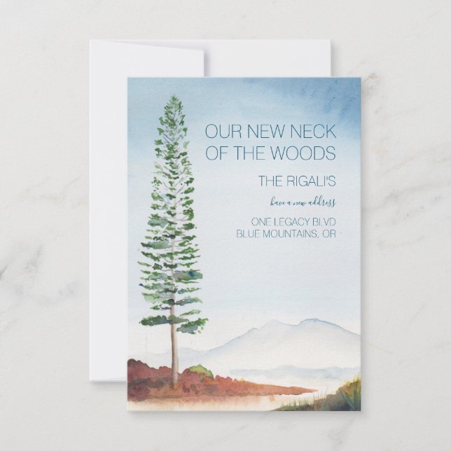 Wasserfarbene Pine Tree Mountains Bewegung Ankündi RSVP Karte (Vorderseite)