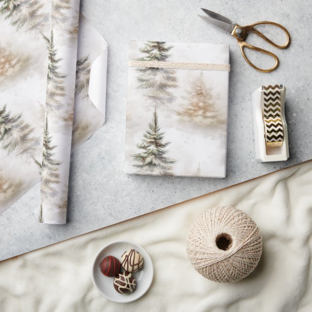 Wasserfarbene Pine Tree Sage Grün Weihnachten Geschenkpapier (Kunsthandwerk)