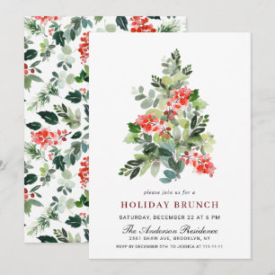 Wasserfarbene Pine Tree Weihnachtsfeiertag Brunch Einladung