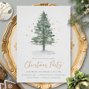 Wasserfarbene Pine Tree Weihnachtsfeiertag Party Einladung
