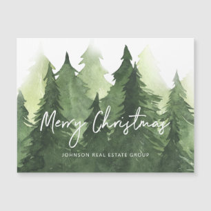 Wasserfarbene Pine Trees Business Frohe Weihnachte Magnetkarte
