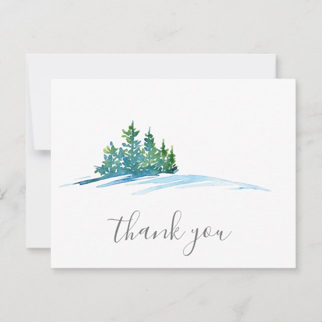 Wasserfarbene Pine Trees Snowscape Dankeskarte (Vorderseite)