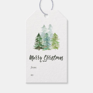 Wasserfarbene Pine Trees Weihnachten Geschenkanhänger