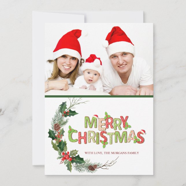 Wasserfarbene PineTree Branches Foto Frohe Weihnac (Vorderseite)