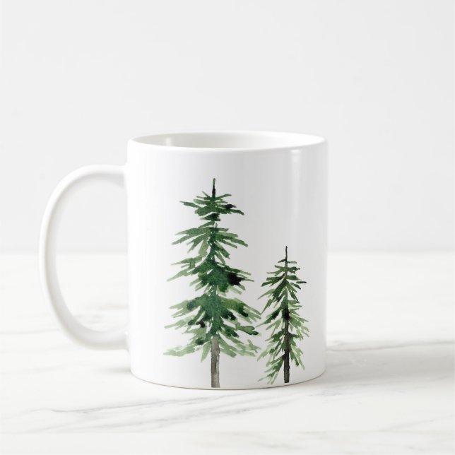 Wasserfarbene Pinienbäume Kaffeetasse (Links)