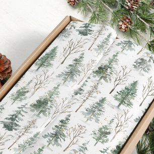Wasserfarbene Pinienbäume Winter Weihnachten Seidenpapier