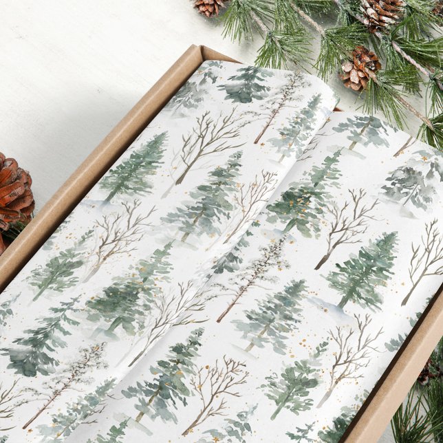 Wasserfarbene Pinienbäume Winter Weihnachten Seidenpapier (Von Creator hochgeladen)