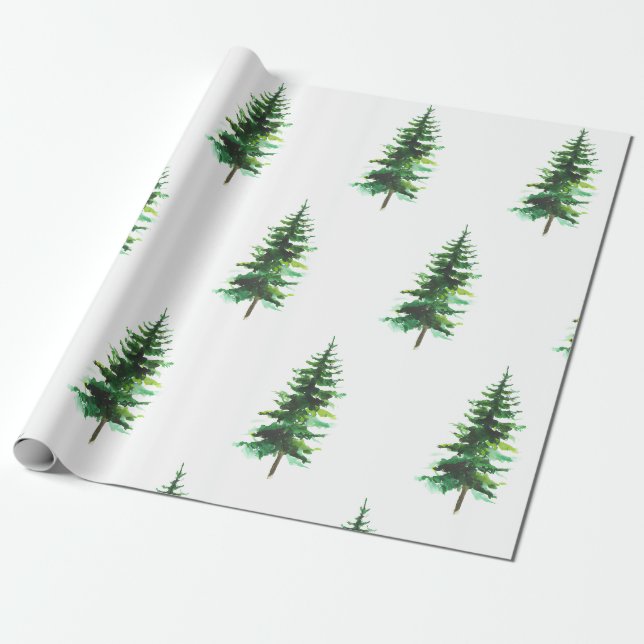 Wasserfarbene Pinienbäume Winterurlaub Geschenkpapier (Ungerollt)