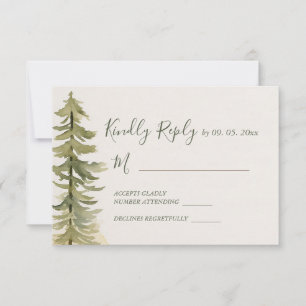 Wasserfarbene Pinienwälder Hochzeit RSVP Karte