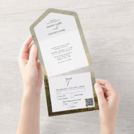 Wasserfarbene Pinienwälder Hochzeiten All In One Einladung