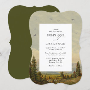 Wasserfarbene Pinienwälder Hochzeiten Einladung