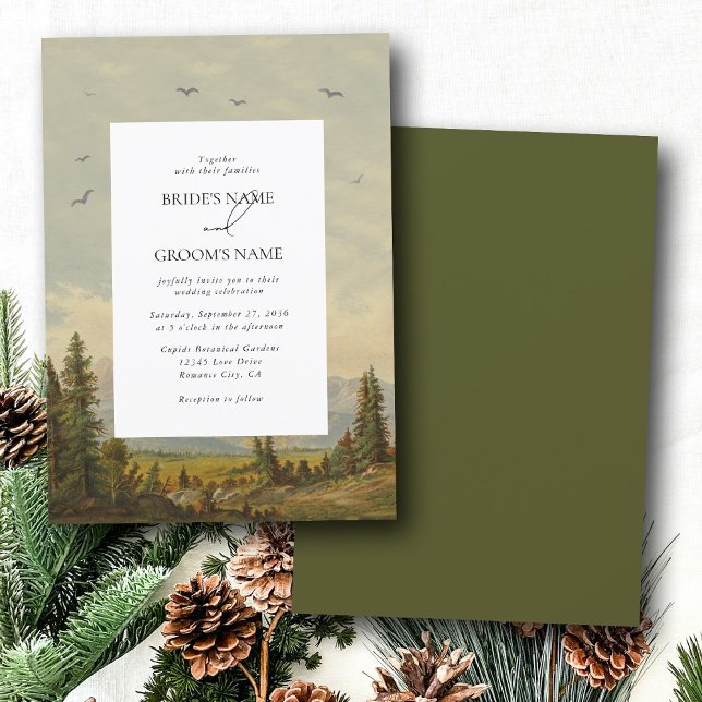 Wasserfarbene Pinienwälder Hochzeiten Einladung (Watercolor Pine Tree Forest Mountains Wedding Invitation)