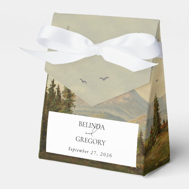 Wasserfarbene Pinienwälder Hochzeiten Geschenkschachtel (Vorderseite)