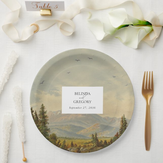 Wasserfarbene Pinienwälder Hochzeiten Pappteller (Hochzeit)