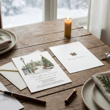 Wasserfarbene Pinienwälder Rustikale Weihnachten